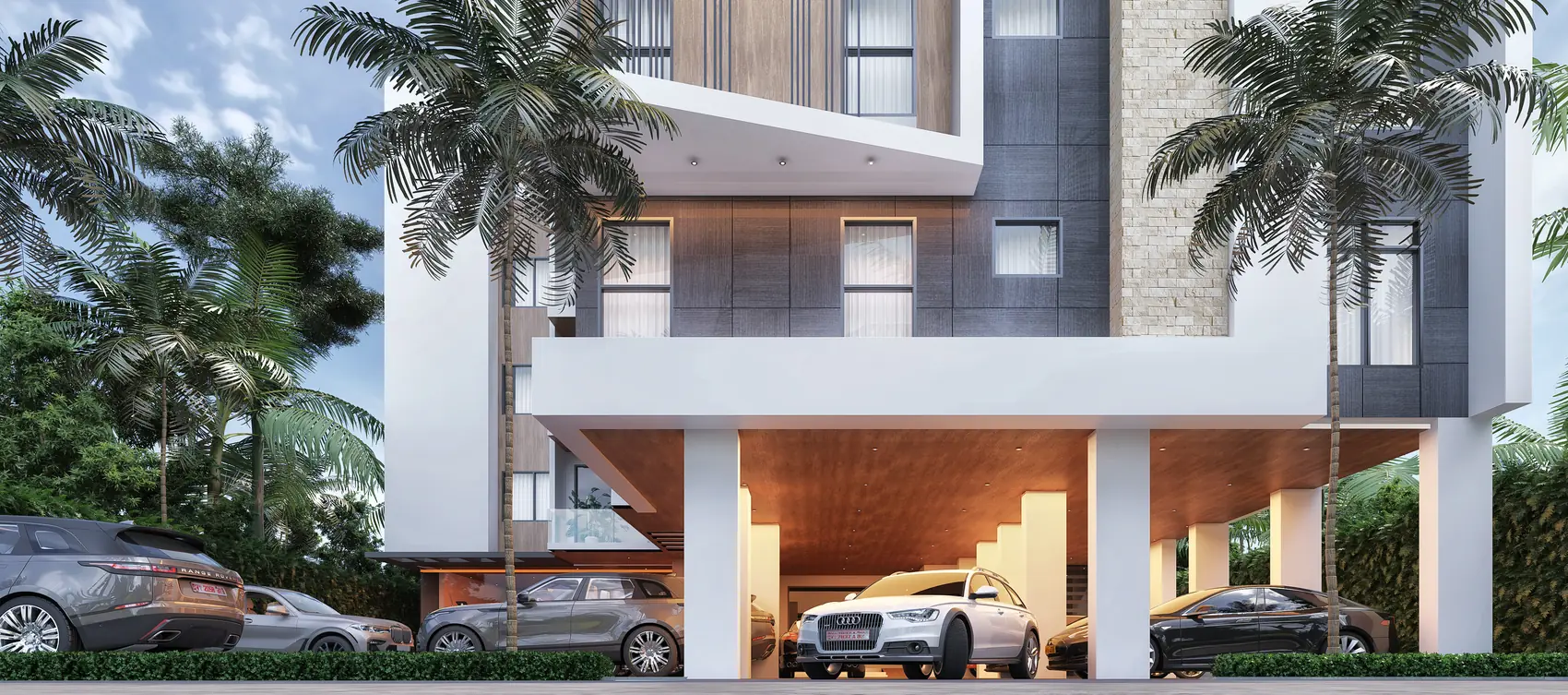 Kanda Apartments, Apartments with rooftop lounge in Kanda, Accra — undercroft parking